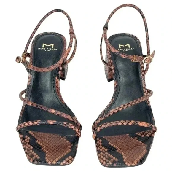 Marc Fisher LTD Womens Sandal 8.5M Jiny2 Brown Snake Print Block Heel - Picture 5 of 16